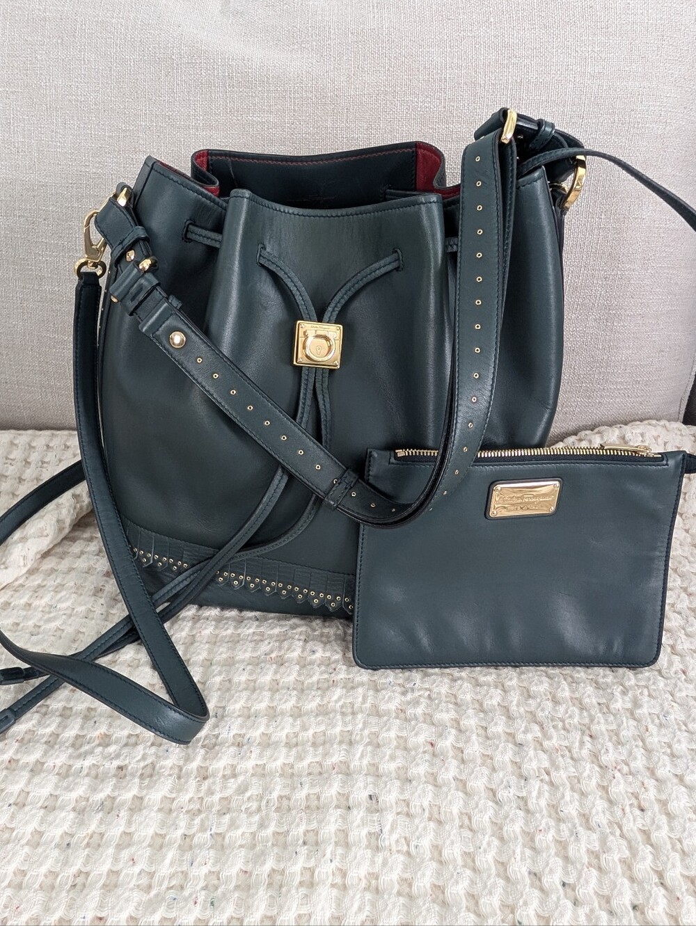 Salvatore Ferragamo Sansy Bucket Bag In Dark Green, Limited Edition